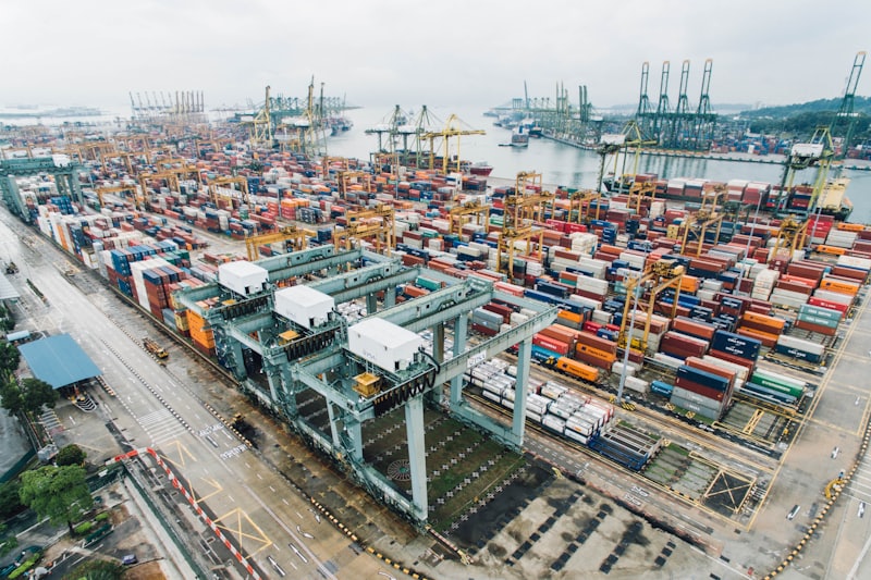 Aerial view of a container shipping port